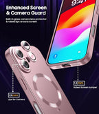 Magnetic for iPhone 16 Case [Compatible with MagSafe][Built-in Camera Lens Protector] Slim Soft Silicone Bumper Shockproof Metallic Luster Phone Case (Rose Gold)