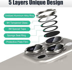AGVEE 3+3 6 Pack for iPhone 16 Pro 6.3" / 16 Pro Max 6.9" Camera Lens Cover Protector, Bling Glitter & CD-Textured Metal Ring 9H Tempered HD Glass Camera Cover Protector Film, Glitter-Natural