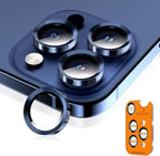Camera Lens Protector for iPhone 16 Pro Max/16 Pro/15 Pro Max/15 Pro/14 Pro Max/14 Pro, Sapphire Glass Metal Individual Camera Cover Screen, Anti-drop, Case Friendly- Blue Titanium
