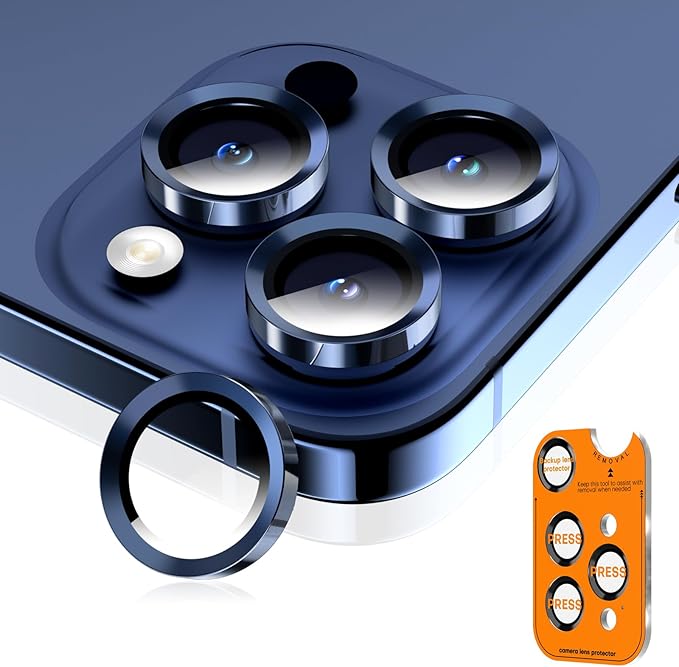 Camera Lens Protector for iPhone 16 Pro Max/16 Pro/15 Pro Max/15 Pro/14 Pro Max/14 Pro, Sapphire Glass Metal Individual Camera Cover Screen, Anti-drop, Case Friendly- Blue Titanium