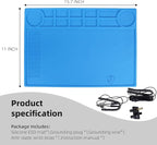 Kaisi Anti-Static Mat with ESD Wrist Strap and Grounding kit, Silicone Soldering Repair Work Mat 932°F Heat Resistant ESD Safe pad for Electronic, Phone, iPhone, iPad, iMac, Laptop, Computer, Watch