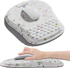 Mouse Pad with Wrist Rest, Ergonomic Mousepads with Wrist Support, Soft Lycra Fabric Memory Foam Office Desk Accessories for Comfort/Pain Relief/PC Gaming/Computer/Laptop (White Wild Plant)