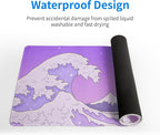 Purple Japanese Sea Wave Gaming Mouse Pad - Large Desk Mat with Non-Slip Base and Stitched Edge for Gaming and Office - 31.5x11.8 Inch