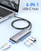 LENTION 3.3FT Long Cable USB C Multiport Hub with 4K HDMI, 4 USB 3.0, Type C Charging Compatible 2024-2016 MacBook Pro, New Mac Air/iMac/Mac Mini, More, Stable Driver Adapter (C35-1M, Space Gray)