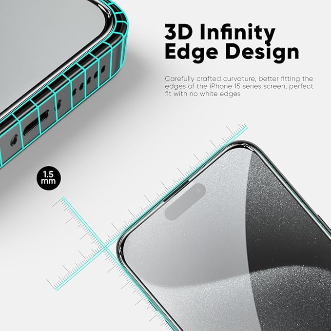 FLOLAB NanoArmour ONETIME PRO for iPhone 15 Pro Screen Protector, Anti-Reflective, Anti-Rainbow, 3D Tempered Glass, Ultra Clear, Edge Reinforced, Easy Install, Dust-Free, Scratch Resistant
