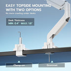 ARES WING Single Monitor Arm, Heavy Duty Adjustable Monitor Arm for 13"-45" Screens with USB, Gas Spring Desk Mount Stand with C Clamp/Grommet Mounting Base up to 40lbs Computer, White