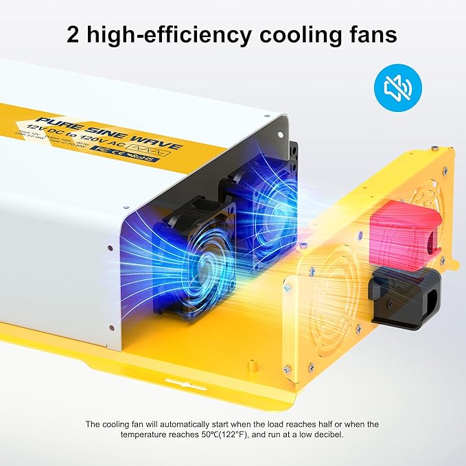 XWJNE 2000W Pure Sine Wave Power Inverter 12V DC to 120V GFCI AC Converter with LCD Display and Remote for Home, RV, Truck, Off-Grid Solar Power