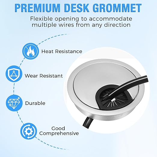 Desk Grommet 2-3/8" (60 mm), Desk Cord Hole Cover, Cable Grommet ABS Plastic, Desk Hole Grommet for Office and Home Table Cable, Detachable Cable Cord Organizer (Silver Sand 2 Pcs)