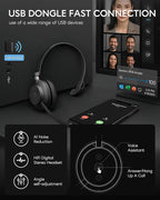 Bluetooth Headphones Wireless Headset with Mic for Work-V5.3 Computer Headsets with Noise Reduction Microphone, 2.4Ghz USB Dongle & Mute Button for PC, Laptop, Office, Home