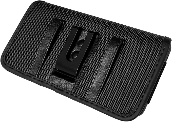 Nylon Cellphone Holster for Samsung Galaxy A32 A33 A53 A54, S22+, S23 FE, iPhone 11 Pro Max, XS Max, TCL ION X ION V - Horizontal Case Canvas Waist Carrying Pouch with Belt Clip/Loops, Black