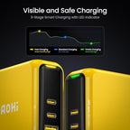 AOHI Magcube 140W USB C Charger PD3.1 3-Port GaN+ Laptop Wall Charger 100W Fast Charging Power Adapter Foldable Plug for MacBook Pro 16'', Dell XPS, iPad Pro, Galaxy, iPhone 15 Pro, Chromebook, Yellow