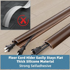4ft Side Buckle Floor Cord Cover for Wires, Selfadhesive Extension Cord Hider Easy Floor Cable Management Prevent Cable Trips,Silicone Floor Wire Covers for Cords, Cable Protector Cord Cavity（Brown）