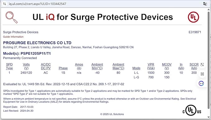 HVAC Surge Protector,Whole House Surge Protector,Single-Phase,3-Wire for 120/240V, 25KA(Surge Capacity per Phase),UL Listed
