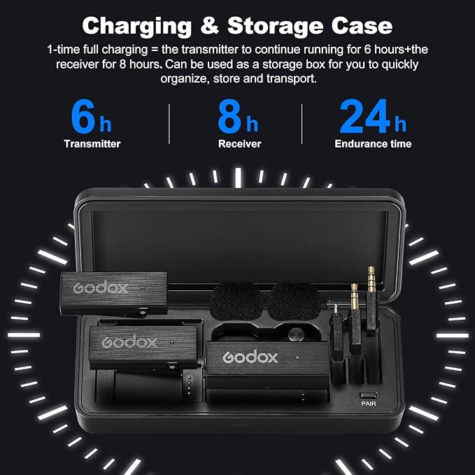 GODOX 【2025 Latest Model】 Movelink Mini UC Kit Wireless Microphone System, 2.4GHz Lavalier Mic 100m(328ft.) Range with Charging Case for Android, Camera, Vlogger, Youtuber, Interviewer(White)
