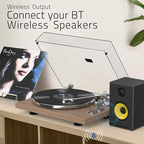 Turntables Record Player with Wireless Output Connectivity Vinyl Player Belt-Drive Support 33 45 RPM Speed Phono Line USB Digital to PC Recording with Advanced MM Cartridge ATN3600L Light Brown