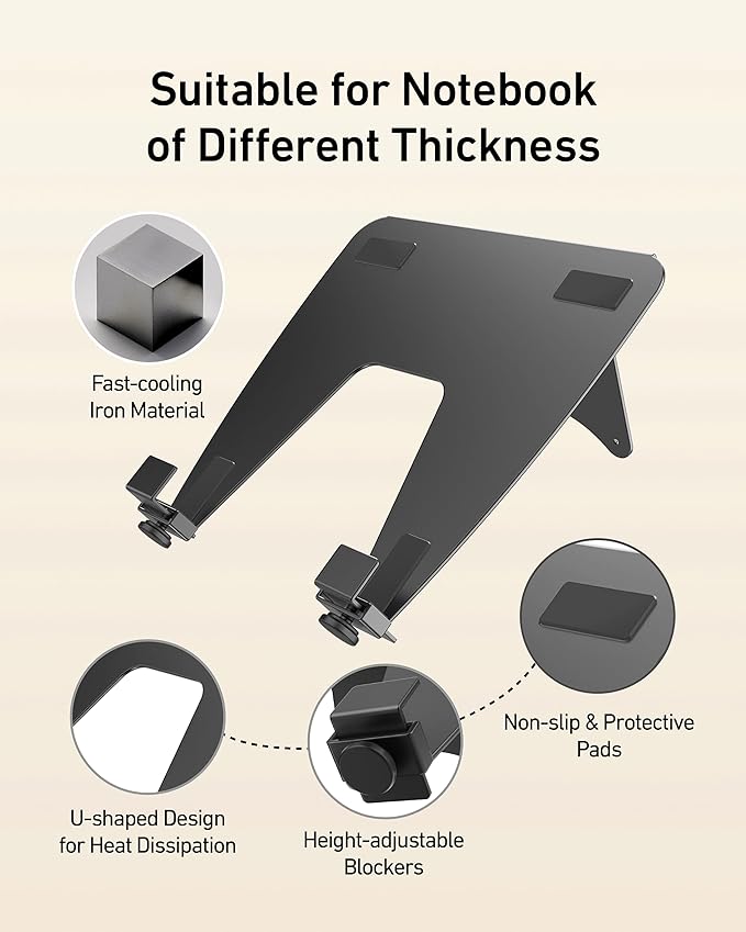 Laptop Tray for Monitor Arm - VESA Mount 100x100mm, Laptops up to 17.3in & 28.6lbs - Notebook Tray Office Desk Accessories - Black