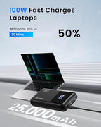 INIU Power Bank, 25000mAh 100W USB C Laptop Portable Charger, PD QC Fast Charging 3-Output Battery Pack, Travel Charger for Laptop MacBook iPad Tablet Steam Deck iPhone 16 15 14 Pro Samsung S22 etc