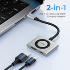 RayCue 2-in-1 USB C Hub, USB C to HDMI Adapter with HDMI 4K@60Hz & 100W PD Charging - Adapter for Laptop, MacBook, IPad (USB-C), iPhone 15/16, Tablets, Switch