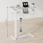 FLEXISPOT H7 Adjustable Overbed Bedside Table with Wheels Pneumatic Mobile Standing Desk Laptop Desk Rolling Computer Cart Movable Overbed Table Hospital Home Use(27.6" W x 15.7" D, White)