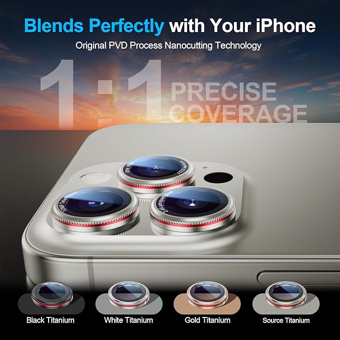 X-it 2 Pack Camera Lens Protector, Shatterproof Protection Anti-Scratch Ultra HD Camera Protector, Anti-Glare 9H Tempered Glass Lens Protector for iPhone 16 Pro Max/16 Pro, Case Friendly, Titanium Red