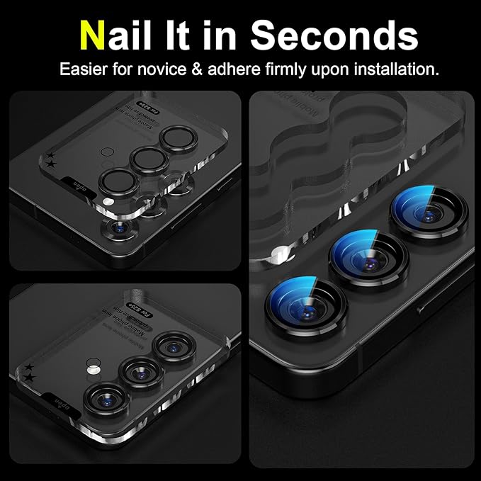 YWXTW Camera Lens Protector for Samsung Galaxy S25+ Plus Accessories [1:1 Fit & Ultra Clarity] 9H Tempered Glass Metal Individual Ring Camera Cover Screen Protector, Case Friendly (Black)