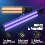 Mettlelite LS400C RGB LED Light Stick Full Color Continuous Output Video Light 2 ft with APP Control 2800K-8000K CRI96 TLCI97 RGB CCT HSI 10 Customizable Light Effects Built in Rechargeable Battery