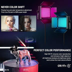GVM RGB LED Video Light with Bluetooth Control, 60W Photography Studio Lighting Kit with Stands, 2-Packs 880RS Dimmable Led Panel Light for YouTube, Streaming, Gaming, 8 Applicable Scenes, CRI97