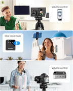 PQRQP 3 in 1 Mini Microphone for iPhone, Android, Camera | 328ft Range & 18H Battery | Noise-Canceling Mini Mic for Interviews, Content Creation, TikTok (Metallic Silver)