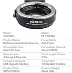 VILTROX EF-M2 Pro Lens Adapter 0.71x Auto Focus EF Lens to M4/3 Mount Adapter Compatible with Canon EF Lens to M4/3 Mount Camera GH4 GH5 GF8 GF9 GX8 GX85 G6 G7 E-M5 E-M10 E-PL7 E-PL8 E-P5 Pen-F