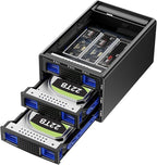 Hybrid 2*2.5/3.5" SATA HDD/SSD+3* M / B+M Key M.2 NVMe Enclosure with Cooling Fan and USB A/C 3.2 Gen 2, Hard Drive Enclosure Support 68TB(2*22TB HDD+3*8TB 2230/2242/2260/2280/22110 SSDs)