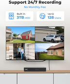 H.VIEW 4K Security Camera System, 4pcs H.265 PoE Wired Turret Cameras with Person Detection, 4K/8MP 8CH NVR with 3TB HDD for 24-7 Recording,Trigger Color Night Vision, Email Alert, AI Human