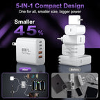 USB C Fast Wall Charger Block, 2Pack 60W USBC Charging Cubes, 5-Port PD+QC Power Adapter Multiport Brick Type C Box Plug for Phone 16/15/14/13/12/11/Pro Max/Plus, Pad Mini/Pro/S25/S24-White+Black