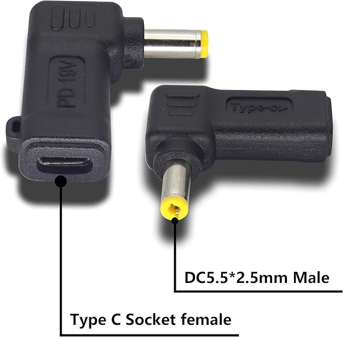 90W PD USB C to DC5525 Power Converter Type to DC 5525 Laptop Charging Adapter 19V 4A Type C Female to DC 5.5 x 2.5mm Male Power Adapter for Studio and Travel [PD-5525]
