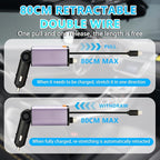 Retractable Car Charger,5 in 1 Fast Cars Phone Charger 60w,Bluetooth 5.3 FM Transmitter Adapter,Handsfree Call,MP3 Player,2 Retractable Cables and USB Chargers, for Phone,Galaxy,Pixel (Purple)