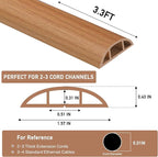 Floor Cord Cover Self Adhesive Cord Hider Floor Extension Cord Covers for Floor Power Cord Protector Cable Management Prevent Cable Trips Cable Cavity 0.51" W x 0.31" H (Light Brown Wood, 3.3Ft)
