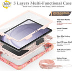 SEYMAC stock Case for Samsung Galaxy Tab A9+ Plus 11'', Full-Body Drop Protection Case with Screen Protector Pencil Holder [360° Rotating Hand Strap] &Stand, Pink Camo