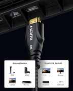 HDMI Cable 20FT Long - 8K HDMI 48Gbps High-Speed HDMI Braided,8K 60Hz 4K120Hz,HDCP 2.2&2.3, HDMI Cord Compatible with TV/PS4 /PS5
