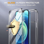 Miracase Glass Case for iPhone 12/12 Pro 6.1 inch, Upgraded Full-Body Rugged Phone Bumper Case Cover with Built-in 9H Tempered Glass Screen Protector and Camera Protector, Clear