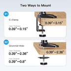 HUANUO Triple Monitor Stand - Full Motion Articulating Gas Spring Monitor Mount Fit Three 17 to 32 inch Flat/Curved LCD Computer Screens with Clamp, Grommet Kit, Silver