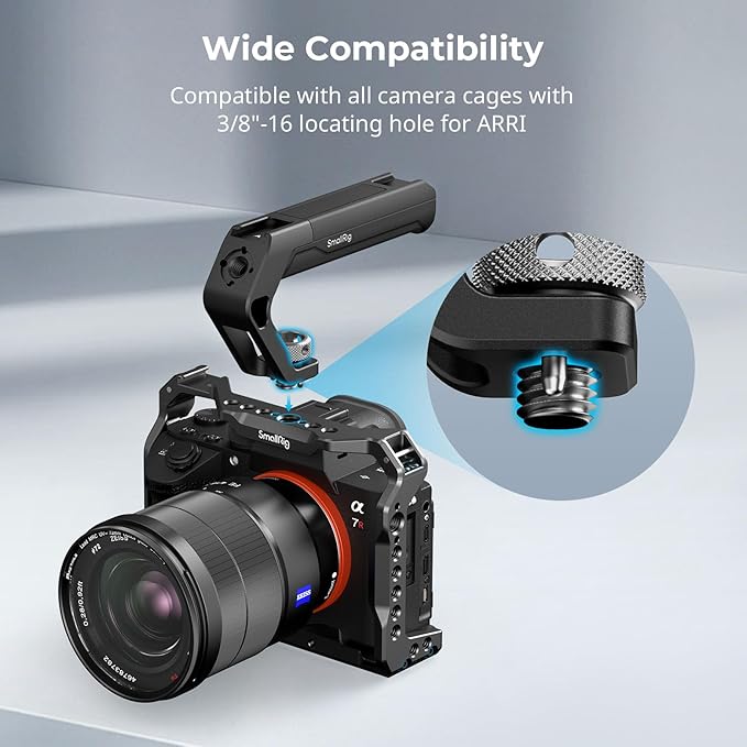 SMALLRIG Lightweight Top Handle with 3/8"-16 Locating Pins for ARRI, Tiny Camera Top Handle Only 113g, High-Strength Engineering Plastic Handle with Two Cold Shoe Mounts - 4757