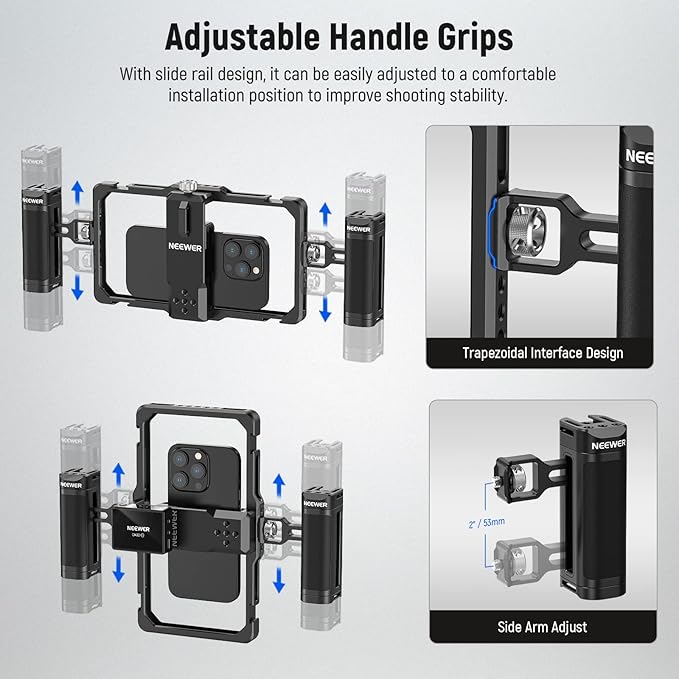 NEEWER Upgraded Phone Rig Vlogging Kit, Video Stabilizer with Dual Handle, Wireless Mic Clip Slot for Tiktok/YouTube, Compatible with SmallRig iPhone 16 15 14 Pro Max Plus 13 Galaxy S23, PA009