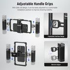 NEEWER Upgraded Phone Rig Vlogging Kit, Video Stabilizer with Dual Handle, Wireless Mic Clip Slot for Tiktok/YouTube, Compatible with SmallRig iPhone 16 15 14 Pro Max Plus 13 Galaxy S23, PA009