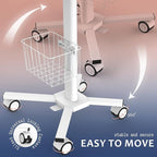 Adjustable Height Portable Laptop Desk with Wheels,White Computer Cart on Wheels,Standing Mobile Desk Workstation, Utility Medical Cart