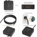 TESSAN Surge Protector Flat Plug Power Strip, Black Extension Cord, 8 AC Outlets, 3 USB Charger(1 USB C Port) 3 Side Outlet Extender, 5 Ft, 900 Joules Protection, Office Supplies, Dorm Essentials