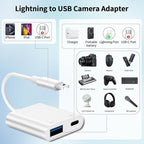[Apple MFi Certified] Lightning to USB Camera Adapter for iPhone, iPad to USB 3.0 Female OTG Adapter with Charging Port, Plug and Play, Support Card Reader, USB Flash Drives, Keyboard