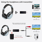 Wireless Bluetooth Headphone Over Ear, Bluetooth Transmitter for TV,PC,3.5mm Audio Device, Wired and Wireless Headset (Blue)