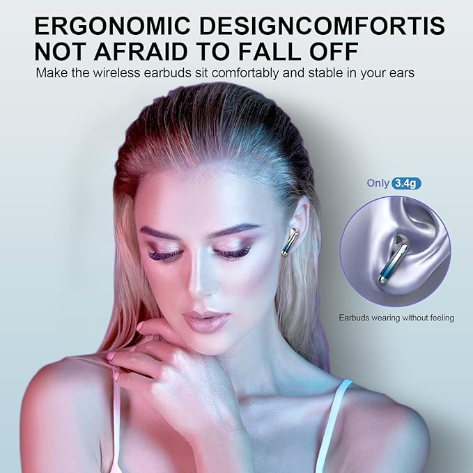 Wireless Earbuds, Bluetooth Headphones 48H Playtime Ear Buds with LED Power Display, IPX7 Waterproof Bluetooth 5.4 Earphones in-Ear Earbuds with 4 Mic for Android iOS Cell Phone Laptop, Blue