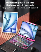 SIEBITU Clear Wireless Keyboard Case for iPad Air 11-inch (M3 2025/M2 2024) & iPad Pro 11-inch 4th 3rd 2nd 1st Gen, 7-Color Backlit with Multi-Touch Trackpad for 10.9" iPad Air 4th/5th Gen, Pink