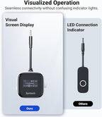Syntech Airplane Bluetooth Transmitter Receiver for 2 AirPods or Wireless Headphones, HD Display Low Latency 3.5mm AUX Jack Bluetooth 5.4 Audio Adapter for Flying, TV, Car, Gym, Home Stereo White