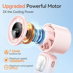 3-in-1 Portable Handheld Turbo Fan-100 Speeds, 15000 RPM, 10Hrs Cooling, LED Display, 90° Rotation, USB Rechargeable Battery Powered, Mini Foldable Hand Held Personal Fan for Women Men (Pink)